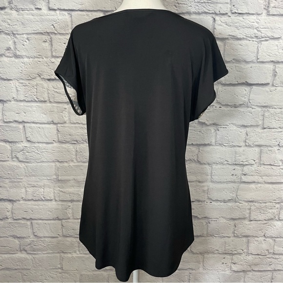 Tanjay Short Sleeve Abstract Gold Writing Print Tunic Length Top Size Small - Picture 7 of 9